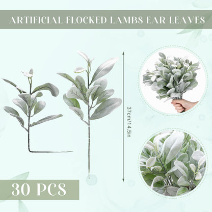 Giegxin 30 Pcs Artificial Flocked Lambs Ear Leaves 14.5" Gray Green