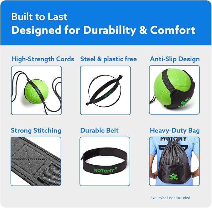 MOTOMY™ Volleyball Training Equipment Aid ‘VolleyPal’ – Solo Rebounder Trainer for Serve, Spike, Set & Pass; Indoor and Outdoor Practice Gear Gifts for Beginners & Experts
