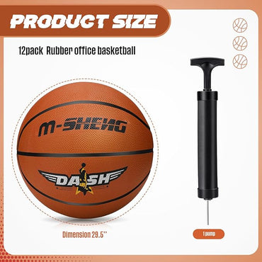 Jerify 12 Pieces Basketballs Bulk Official Size 7 Rubber Basketballs 29.5 Rubber Inflatable Basketballs with Pump Indoor Outdoor Basketballs Bulk Standard Basketball for Training and Play