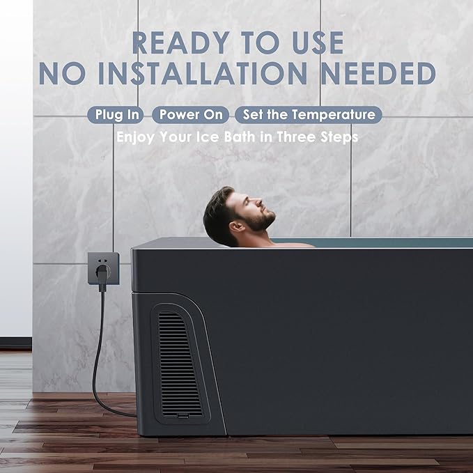 Deeptime Smart Cold Plunge Tub with Basin, Built-in Chiller (Down to 38 °F) – Smartphone Controlled, Whisper-Quiet, Spacious Design for Full-Body Recovery & Cold Therapy,Black