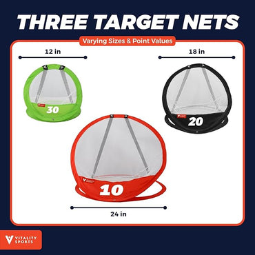 Vitality Sports Golf Chipping Net, 3PCS Pop-Up Golf Practice Net for Backyard, Indoor Outdoor Chipping Game with 3 Targets, 1 Hitting Mat, 20 Balls, Tee Box, Golf Gift for Men