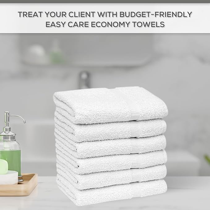 GOLD TEXTILES 60 White Economy Bath Towels Bulk (24x48 Inch) Cotton Blend for Softness-Commercial Grade Easy Care