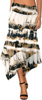Women's Flowy Handkerchief Hemline Midi Skirt - Elastic Waist Asymmetrical Hem