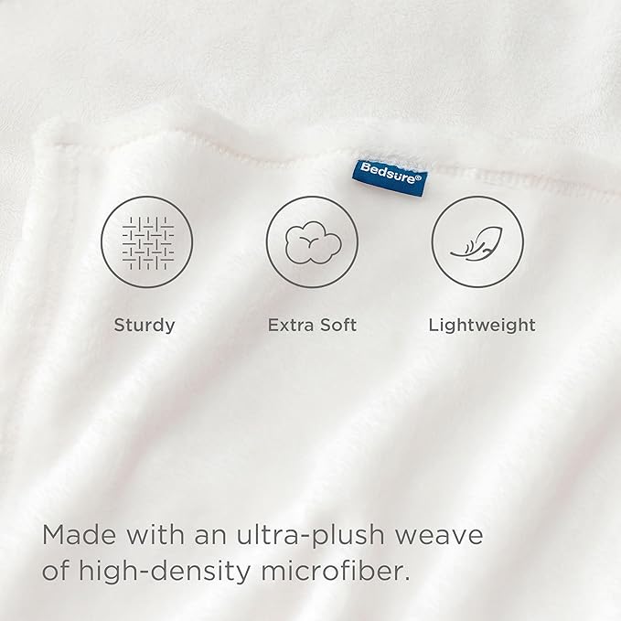 Bedsure Fleece Throw XL Blanket White - 300GSM Soft Lightweight Plush Cozy Blankets for Bed, Sofa, Couch, Travel, Camping, 50x70 inches