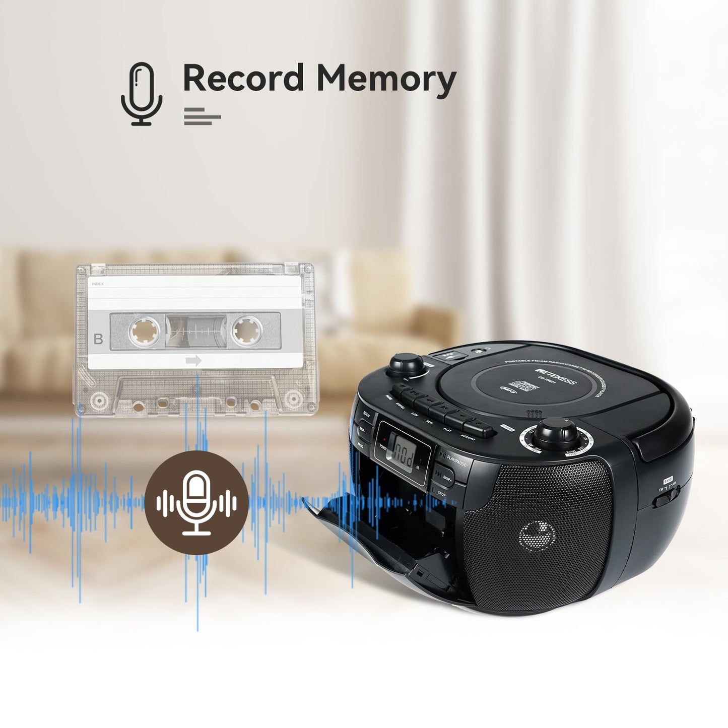 Retekess TR621 CD and Cassette Player Combo, Boombox CD Player for Home, AM/FM, Tape Recording, TF/USB Drive, AC or D Battery Powered, Headphone Jack, Stereo Sound (White)