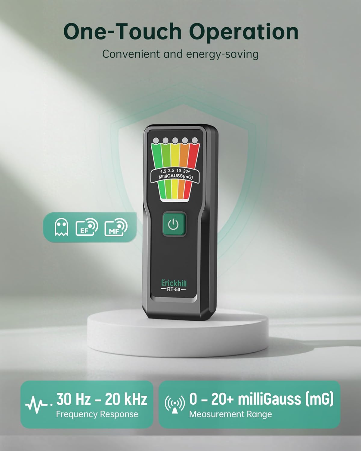ERICKHIL Handheld EMF Meter, 5-Level LED Alerts,Ghost Hunting Equipmen for Paranormal Investigations, 30Hz–20kHz Wide Range Ghost Detector,Pocket-Size EMF Reader