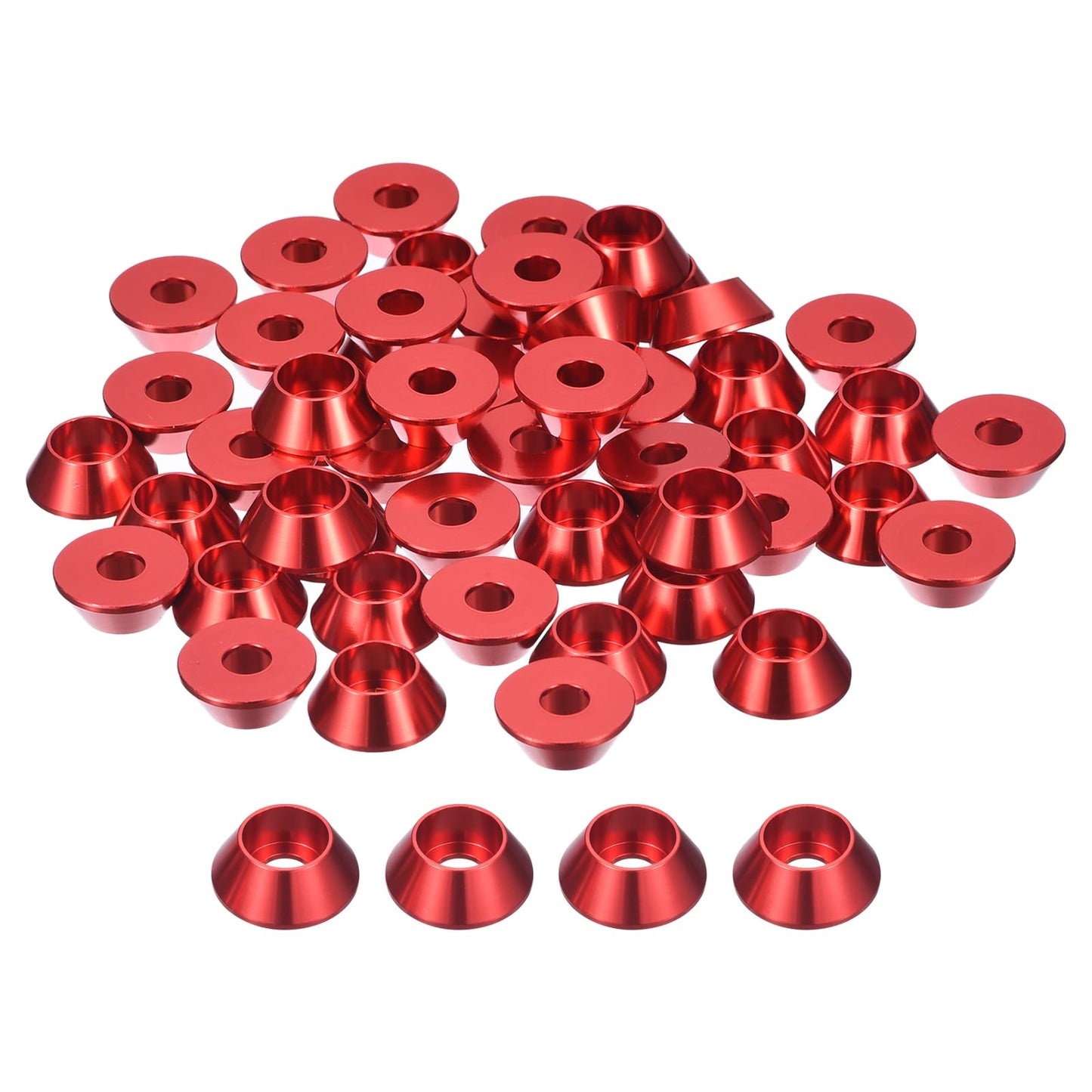 uxcell M6 Cone Cup Countersunk Washers Anodized Aluminum Red 50 Pcs