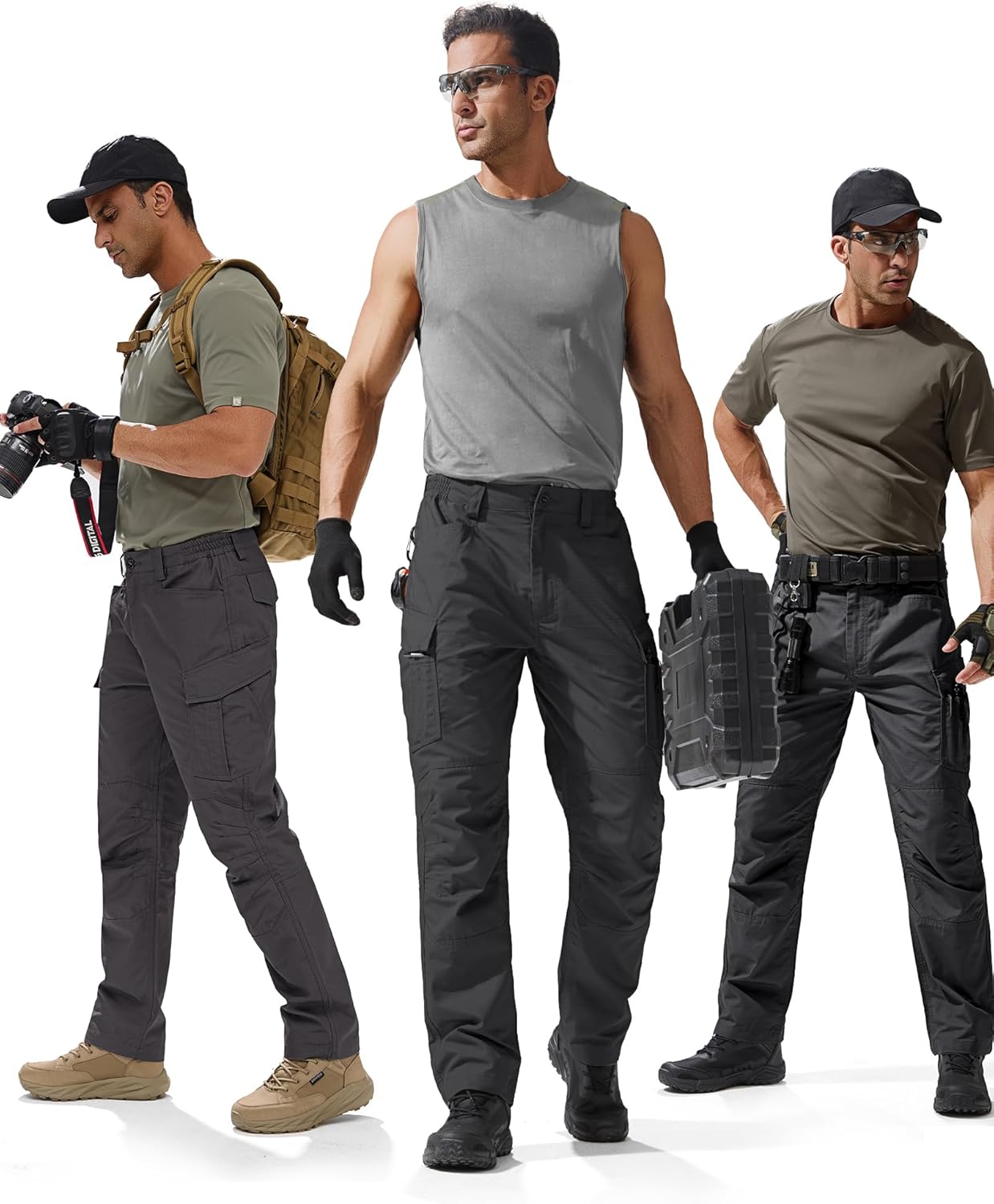 FREE SOLDIER Men's Water Resistant Pants Relaxed Fit Tactical Cargo Work Pants with Multi Pocket (Black 34W/34L)