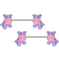 14G 9/16 Happy Purple Hippo Barbell Nipple Ring Set