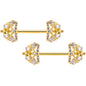 14G 9/16 Clear CZ Gem Gold Tone Lavish Crown Nipple Ring Set