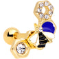 16G 1/4 Clear CZ Gem Gold Hue Lovely Bee Cartilage Tragus Earring
