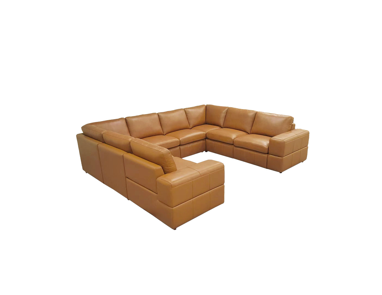 Sectional Sofa Modular Leather Match Ginger 8 Seat 2 Recliners 128 In