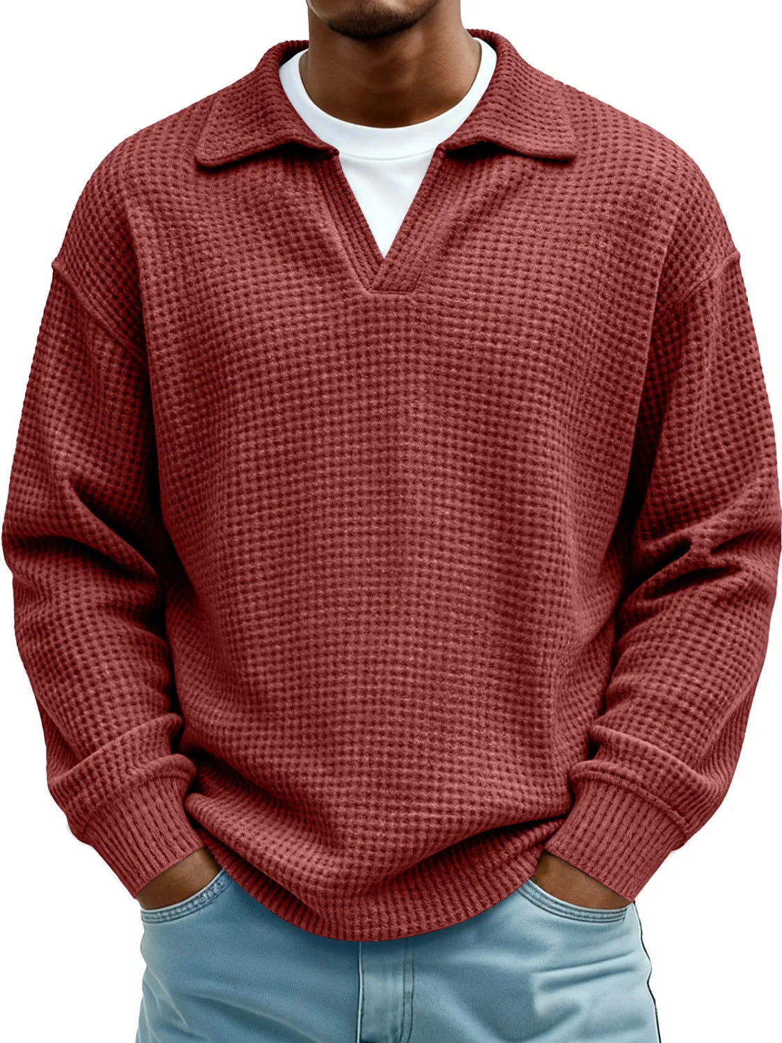 Waffle-Paneled Polo Shirt Mens Lapel Knitwear