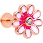 16G 5/16 Clear Gem Rose Gold Hue Pink Flower Labret Monroe Tragus