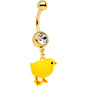 Clear Gem Gold Tone Yellow Easter Chick Dangle Belly Ring