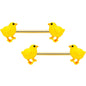 14G 9/16 Gold Tone Yellow Easter Chick Barbell Nipple Ring Set