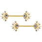 14G 5/8 Clear CZ Gem Gold Hue Elegant Crest Barbell Nipple Ring Set