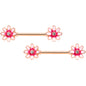 14G 5/8 Clear Gem Rose Gold Tone Pink Flower Nipple Ring Set