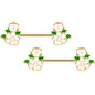 14G 9/16 Gold Tone White Spring Flower Barbell Nipple Ring Set