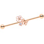 14G Clear CZ Gem Rose Gold Tone Butterfly Industrial Barbell 38mm