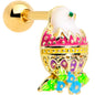 16G 1/4 Gold Tone Yellow Pink Hatched Easter Chick Tragus Earring