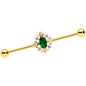 14G Green Gem Gold Tone Oval Sunburst Industrial Barbell 38mm