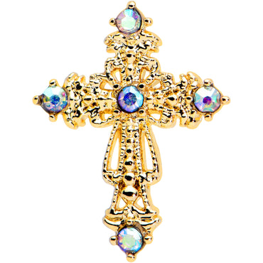 16G 5/16 Aurora Gem Gold Tone Elegant Cross Labret Monroe Tragus