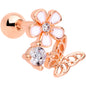 16G 1/4 Clear CZ Gem Rosy Hue Butterfly Flower Tragus Earring