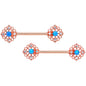 14G 9/16 Blue Synthetic Opal Rose Gold Tone Lacy Nipple Ring Set