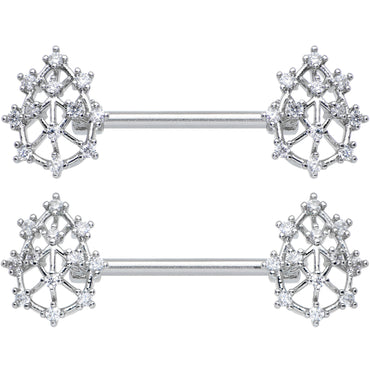 14G 9/16 Clear CZ Gem Constellation Barbell Nipple Ring Set