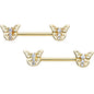 14G 9/16 Clear CZ Gem Gold Tone Open Butterfly Nipple Ring Set