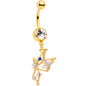 Clear CZ Gem Rose Gold Tone Star Angel Christmas Dangle Belly Ring
