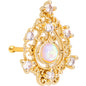 20G 1/4 White Synthetic Opal Gold Tone Scrolling Oval Nose Bone