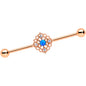 14G Blue Synth Opal Rose Gold Tone Lacy Industrial Barbell 38mm