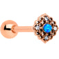 Blue Synthetic Opal Rose Gold Tone Lacy Barbell Tongue Ring