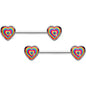 14G 9/16 Rainbow Tie Dye Heart Valentines Day Nipple Ring Set