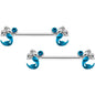14G 9/16 Aqua Gem Blue Mermaid Barbell Nipple Ring Set