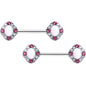 14G 9/16 White Synthetic Opal Glam Oval Barbell Nipple Ring Set
