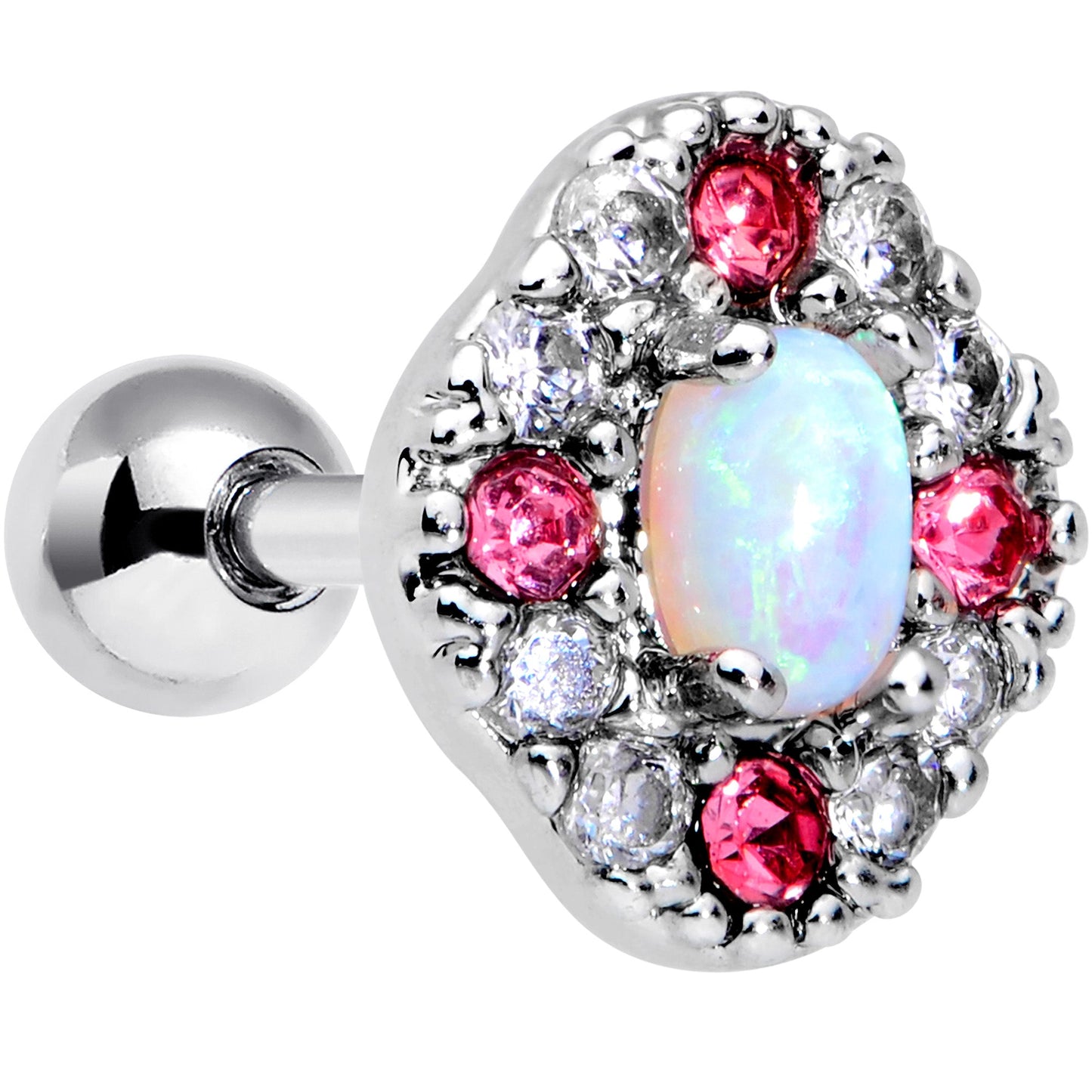 16G 1/4 White Synthetic Opal Glam Oval Cartilage Tragus Earring