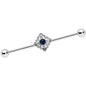 14G Clear Blue Gem Textured Rhombus Cross Industrial Barbell 38mm