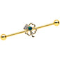 14G Green Synthetic Opal Gold Hue Shamrock Industrial Barbell 38mm