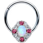 16G 3/8 White Synthetic Opal Glam Oval Hinged Segment Ring