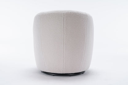 Accent Chair Swivel Barrel Teddy Fabric Ivory Black Ring Base 360 Degree 250 LB