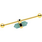 14G Gold Tone Green Gem Groovy Stone Hippie Industrial Barbell 38mm
