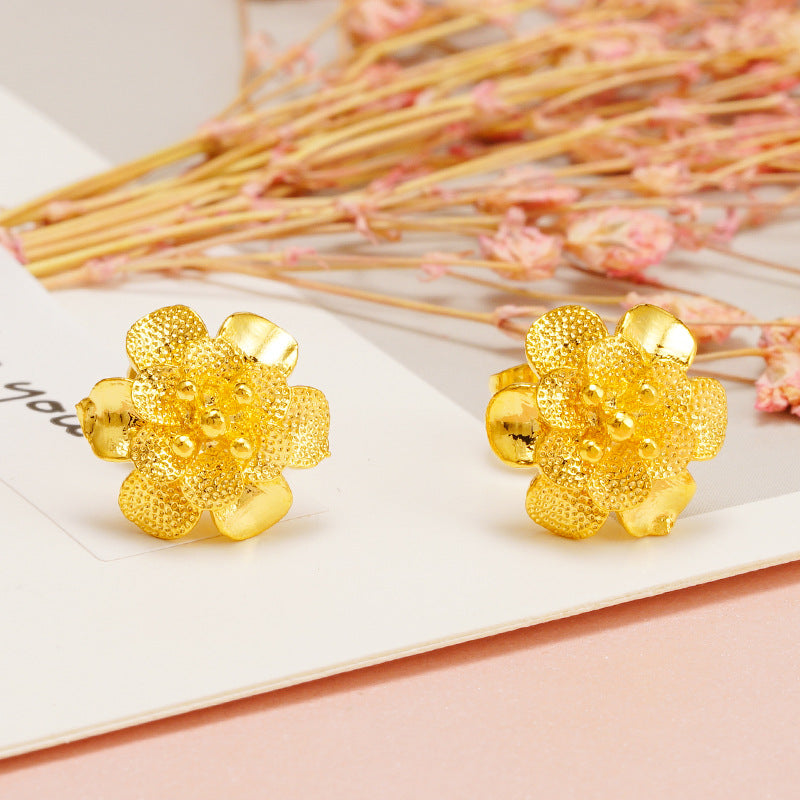 Versatile Sandblasted Gold Flower Elegant Womens Earrings