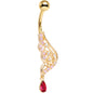 Clear Red Gem Gold Tone Airy Wing Dangle Belly Ring