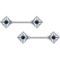 14G 9/16 Clear Blue Gem Textured Rhombus Cross Nipple Ring Set