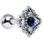 16G 1/4 Clear Blue Gem Textured Rhombus Cross Cartilage Tragus