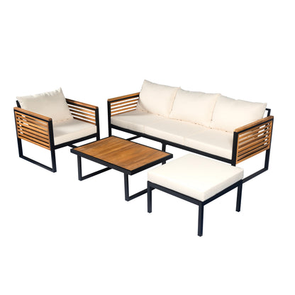 Outdoor Sofa Set 4 Piece Acacia Wood Steel Modern