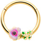16G 3/8 Purple CZ Gem Gold Tone Pink Flower Hinged Segment Ring